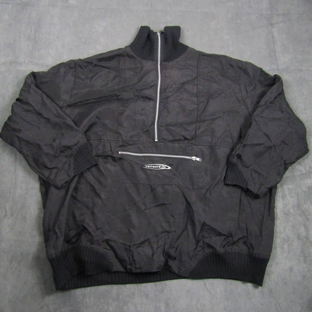 Venezia Sport Windbreaker Pullover Mens 22/24 Black 1/4 Zip Nylon Jacket